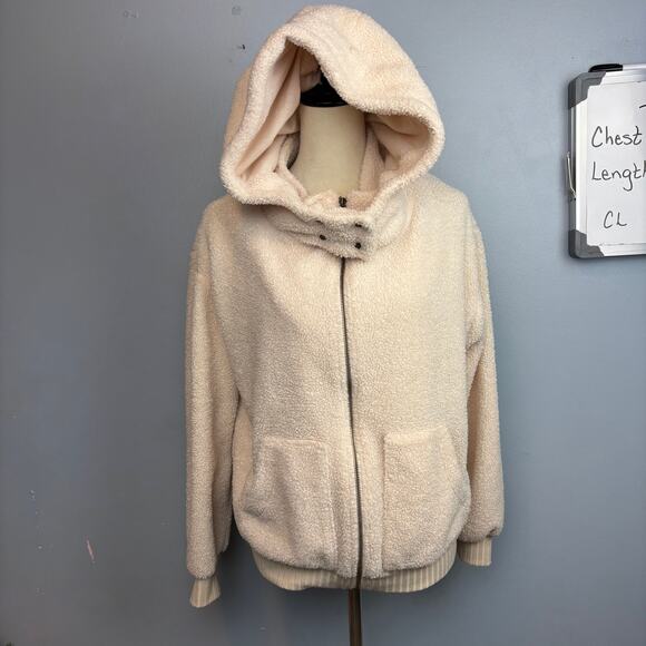 Anthropologie Porridge Gillian Sherpa Hoodie Jacket Coat Cream Cozy Large - Picture 2 of 9